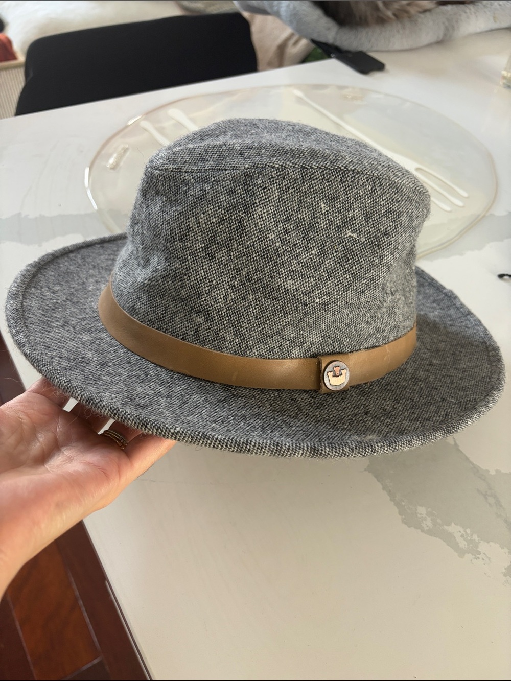 Goorin Bros Gray Wool Fedora with Tan Leather Band
